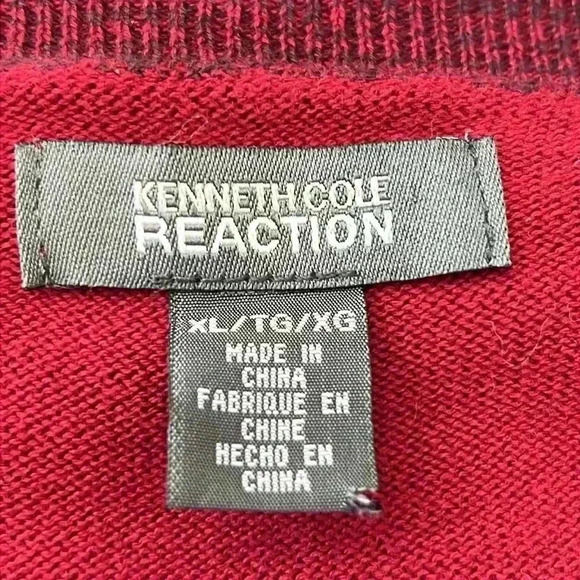 Kenneth Cole Reaction Men’s Pullover Sweater Sz XL Red & Navy V-Neck 100% Cotton - Picture 2 of 10